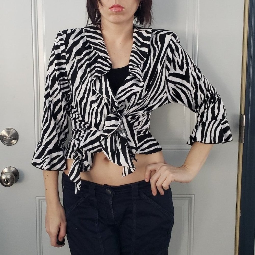 90s/Y2K Frilly Zebra Print Top‎